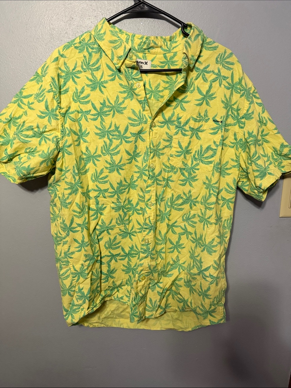 Hurley Yellow Shirt with Green Palm Leaf Print